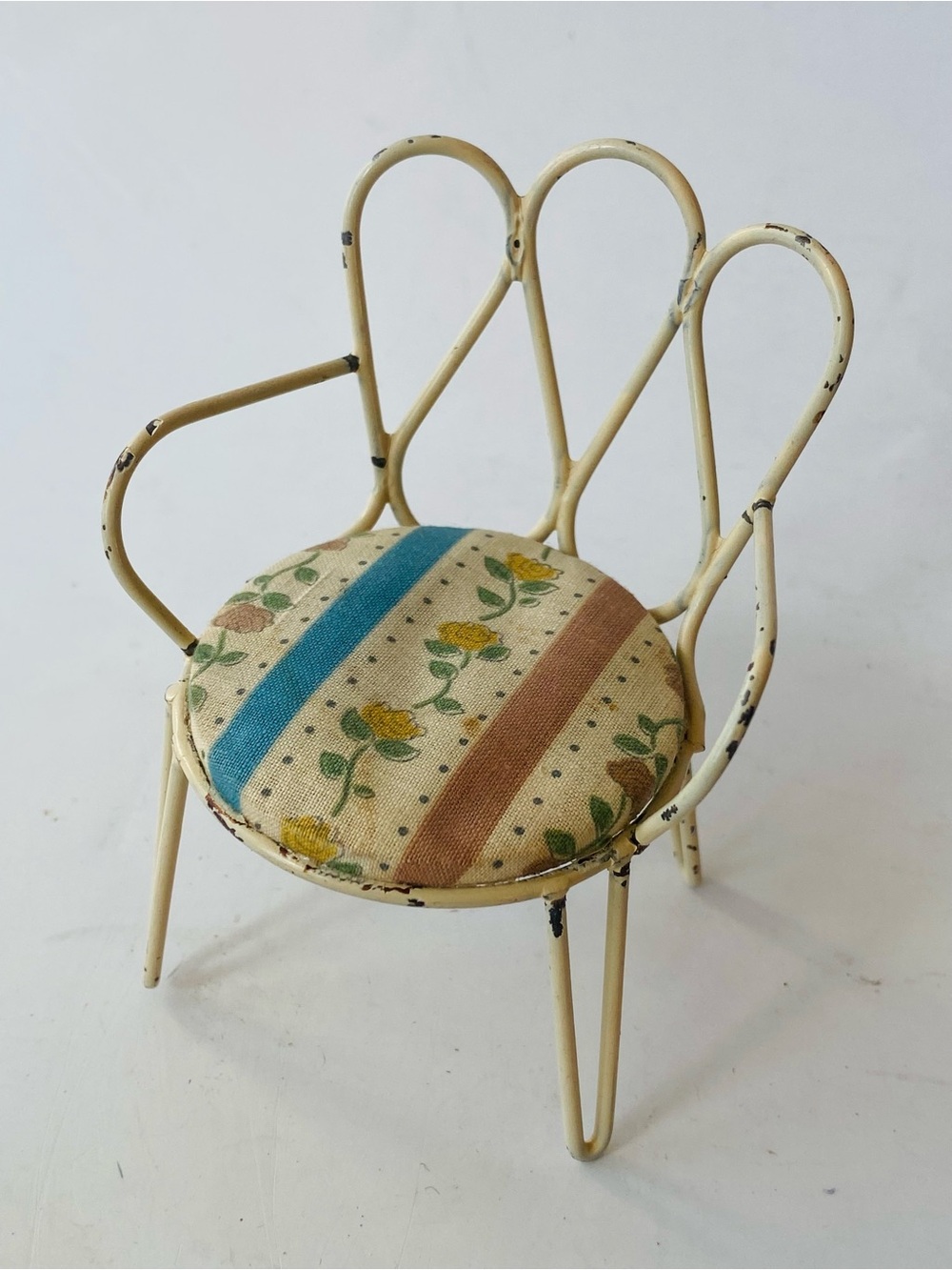 1950s Steel Wire Dollhouse Chair With Cushion